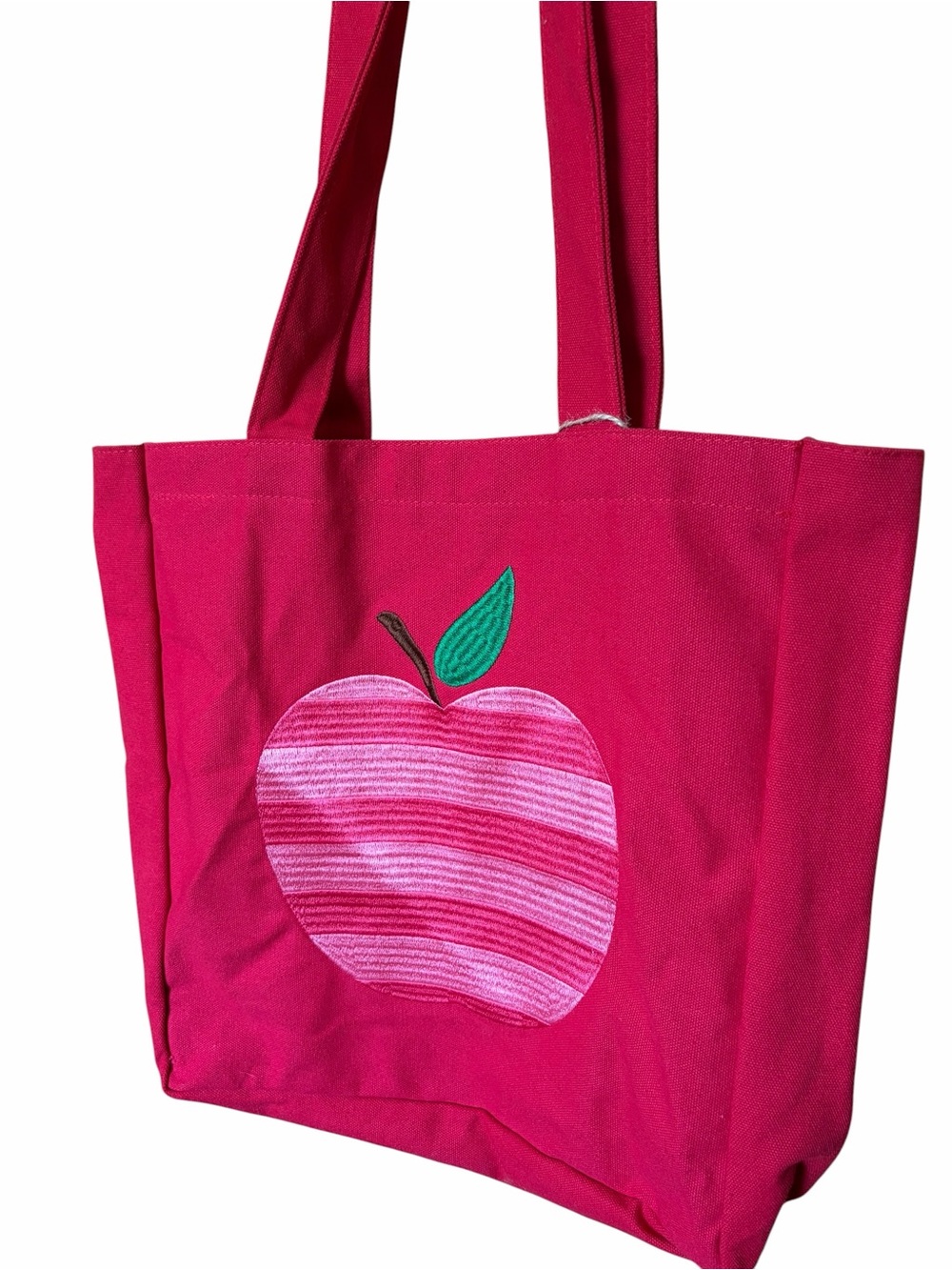 Back to School Teacher Tote Red with Pink Apple Appliqué Canvas Tote Bag